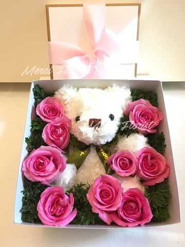 **BBFRS PN08** Rose Box Flower with Bear - Pink